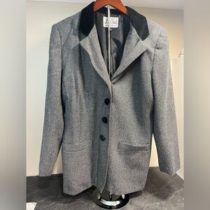Vintage Le Suit Women's Black and Gray Herringbone Coat
